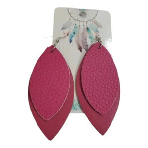 Two layer Pink Faux Leather Dangle Chic Lightweight Earrings  2pk12